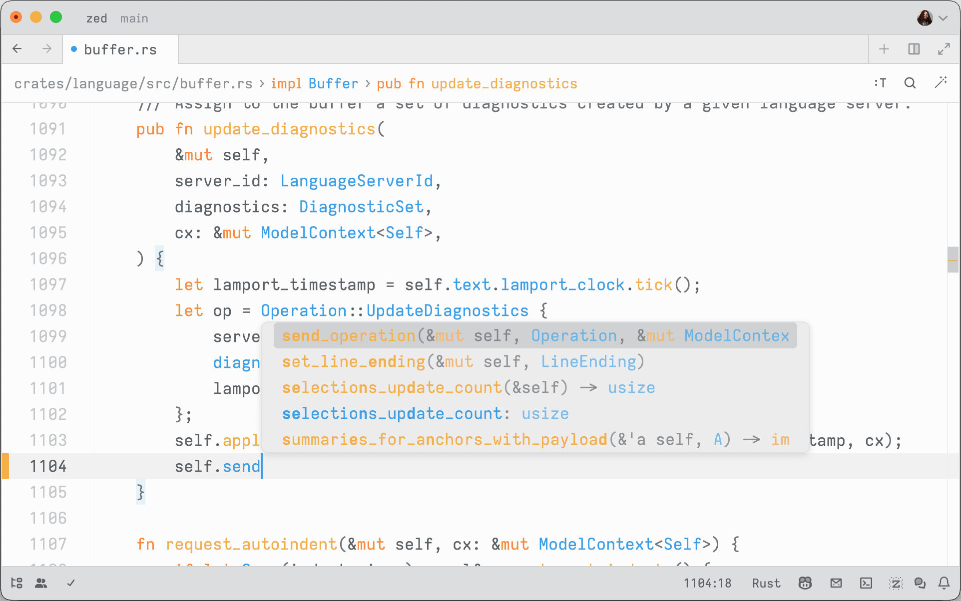 A file open in Zed showing syntax highlighting and an outline view showing the symbols in the buffer.