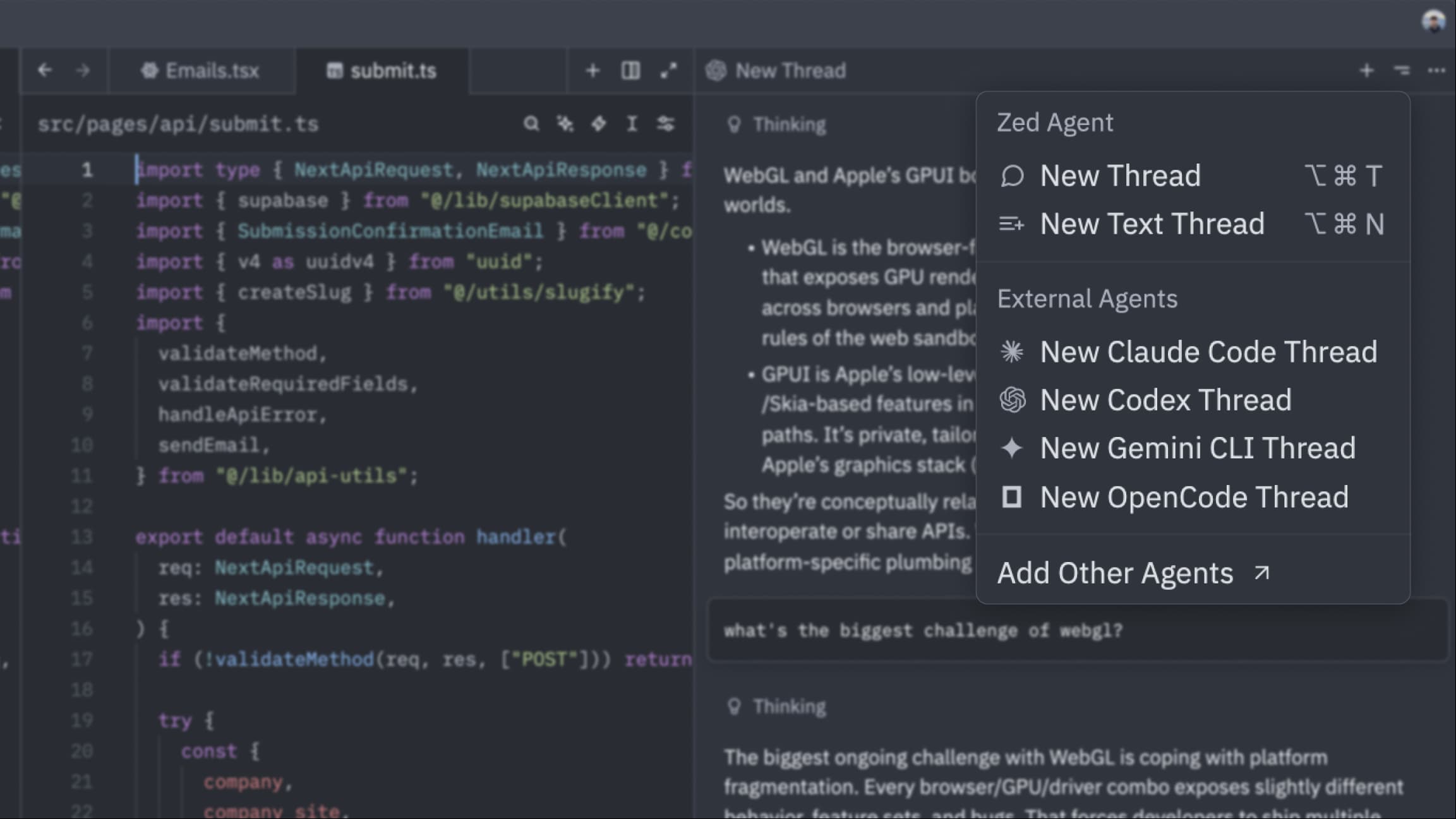 Multiple external agents in Zed made avalable by ACP.