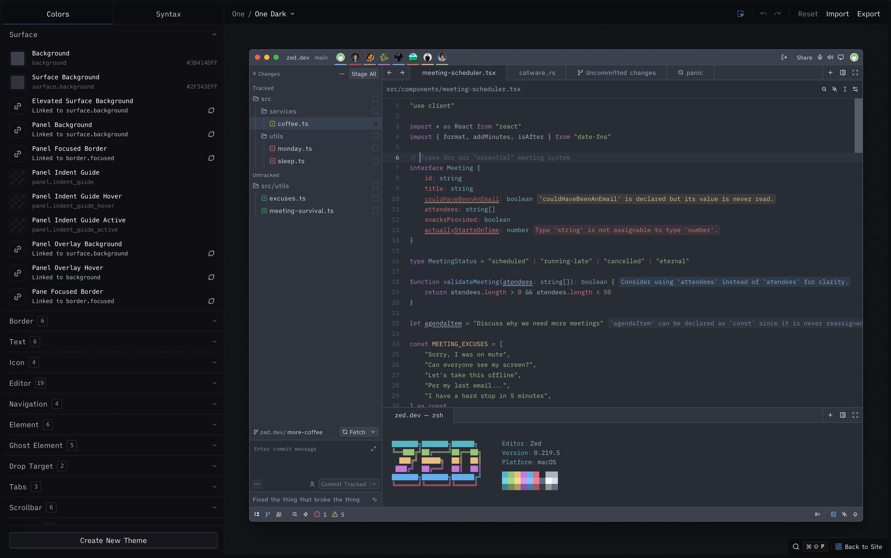 Theme Builder preview showing the visual editor interface