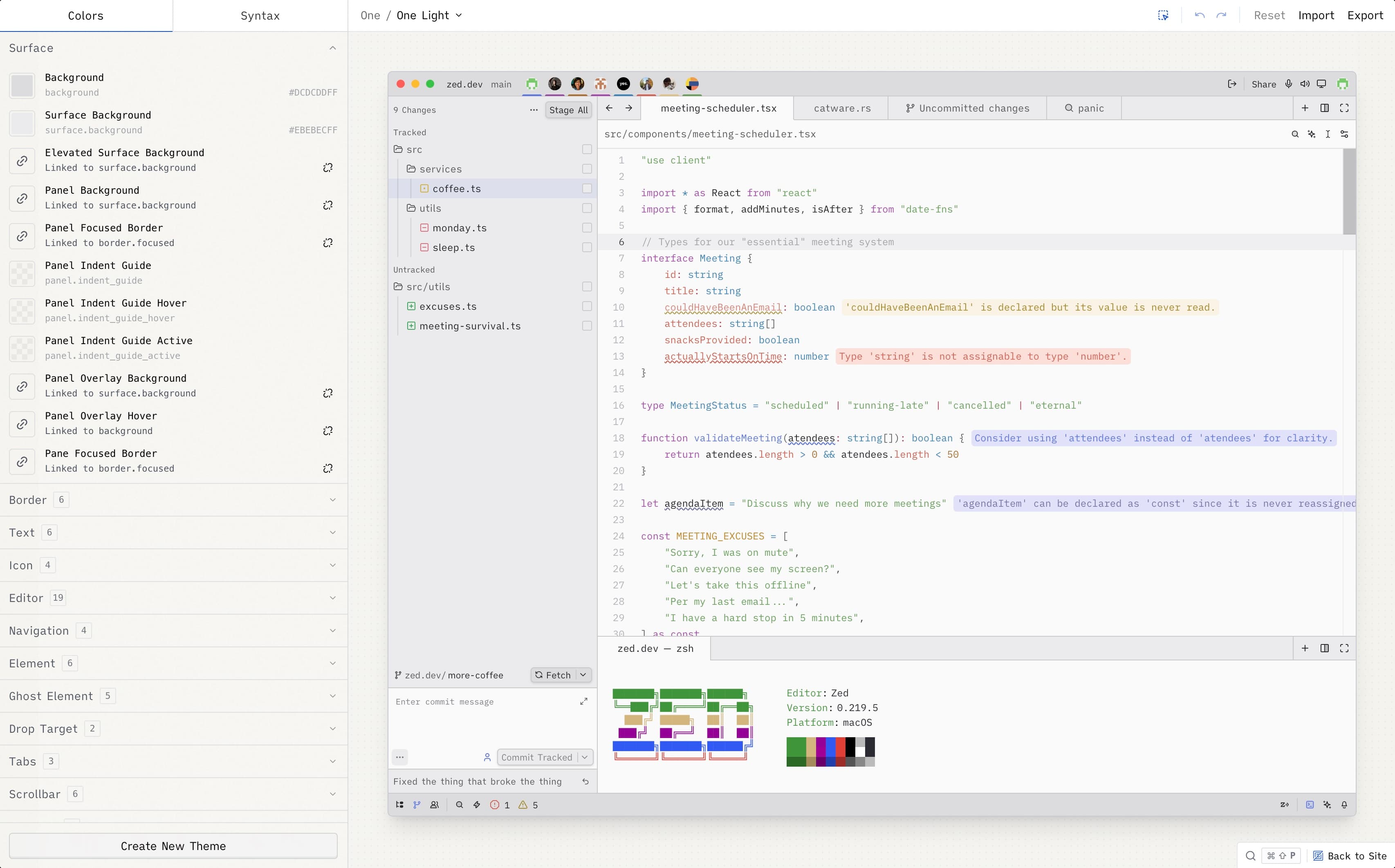 Theme Builder preview showing the visual editor interface