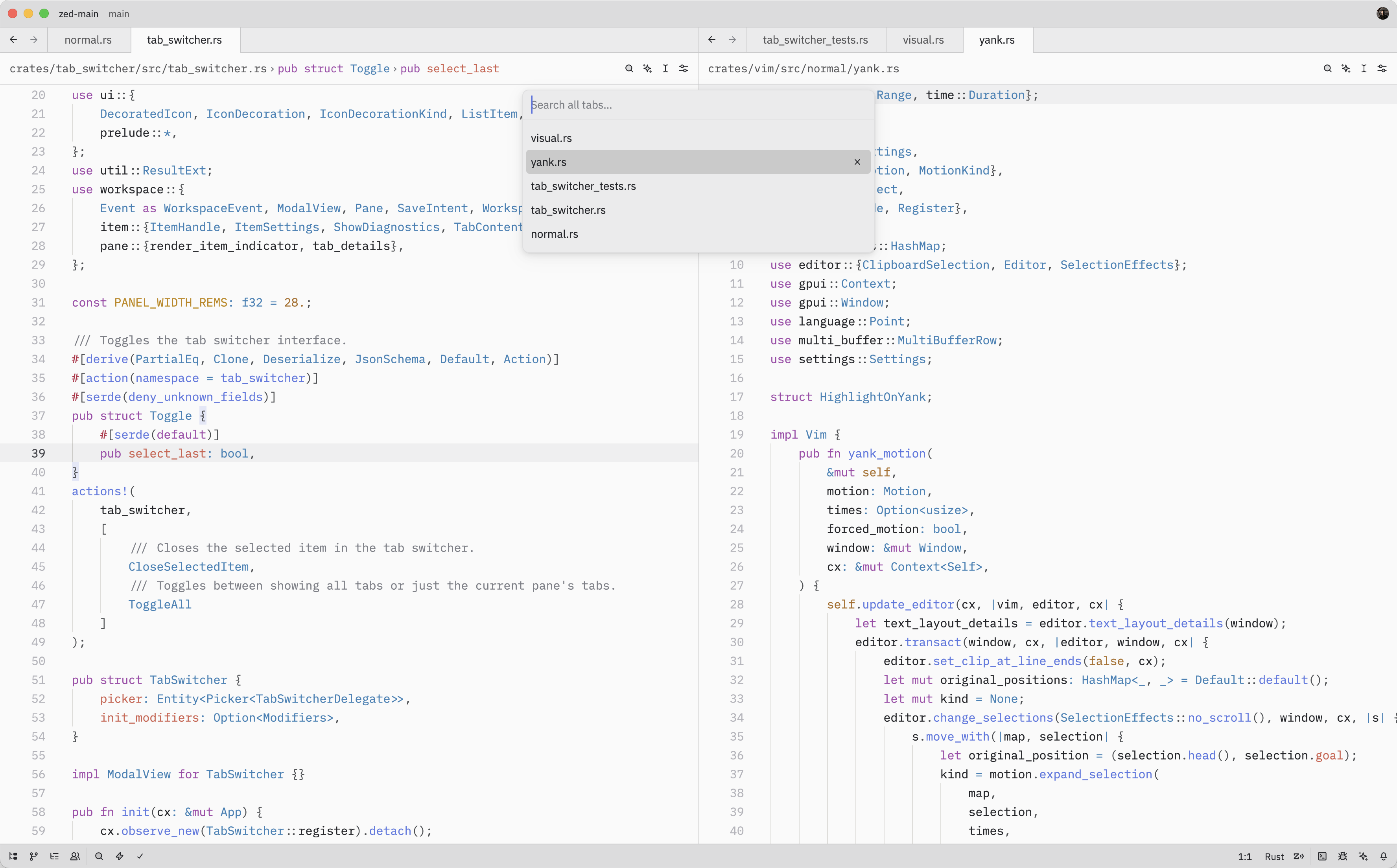 Tab Switcher with multiple panes