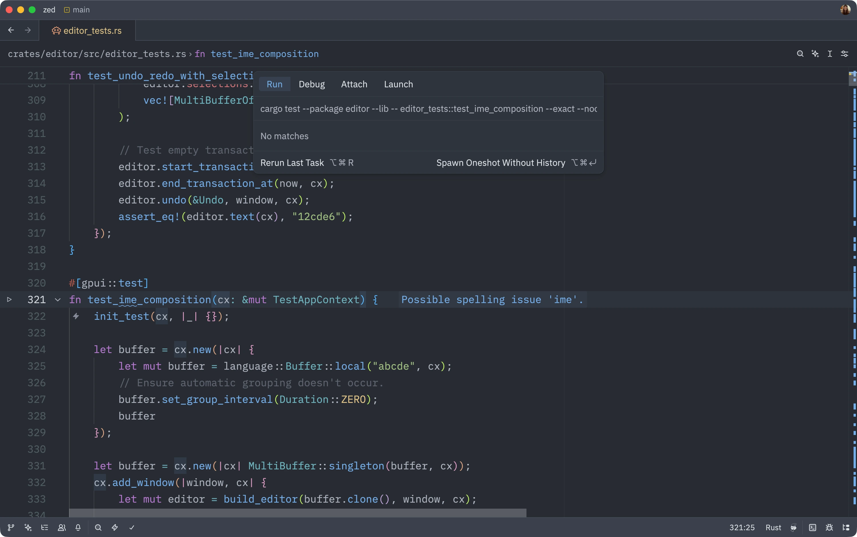 Task modal after pressing tab, showing the expanded command
