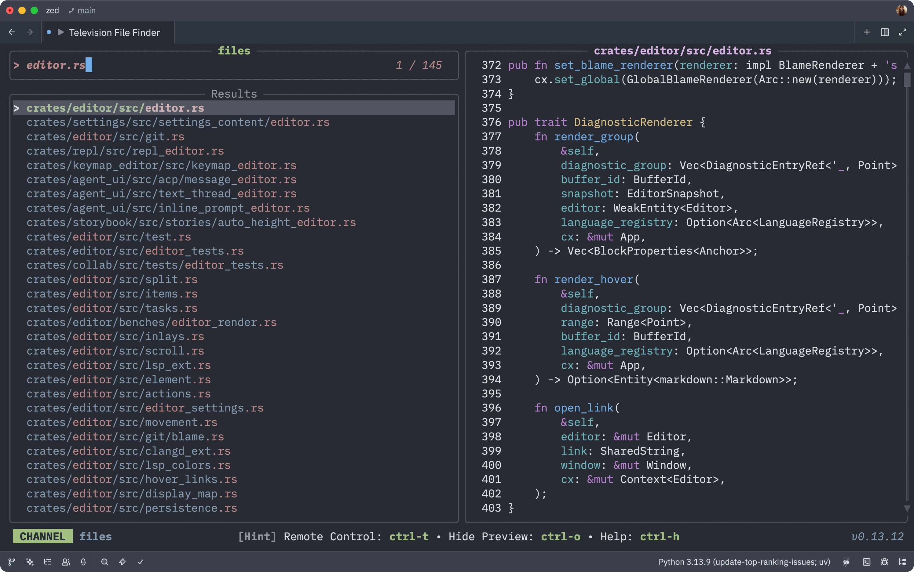 Television file finder