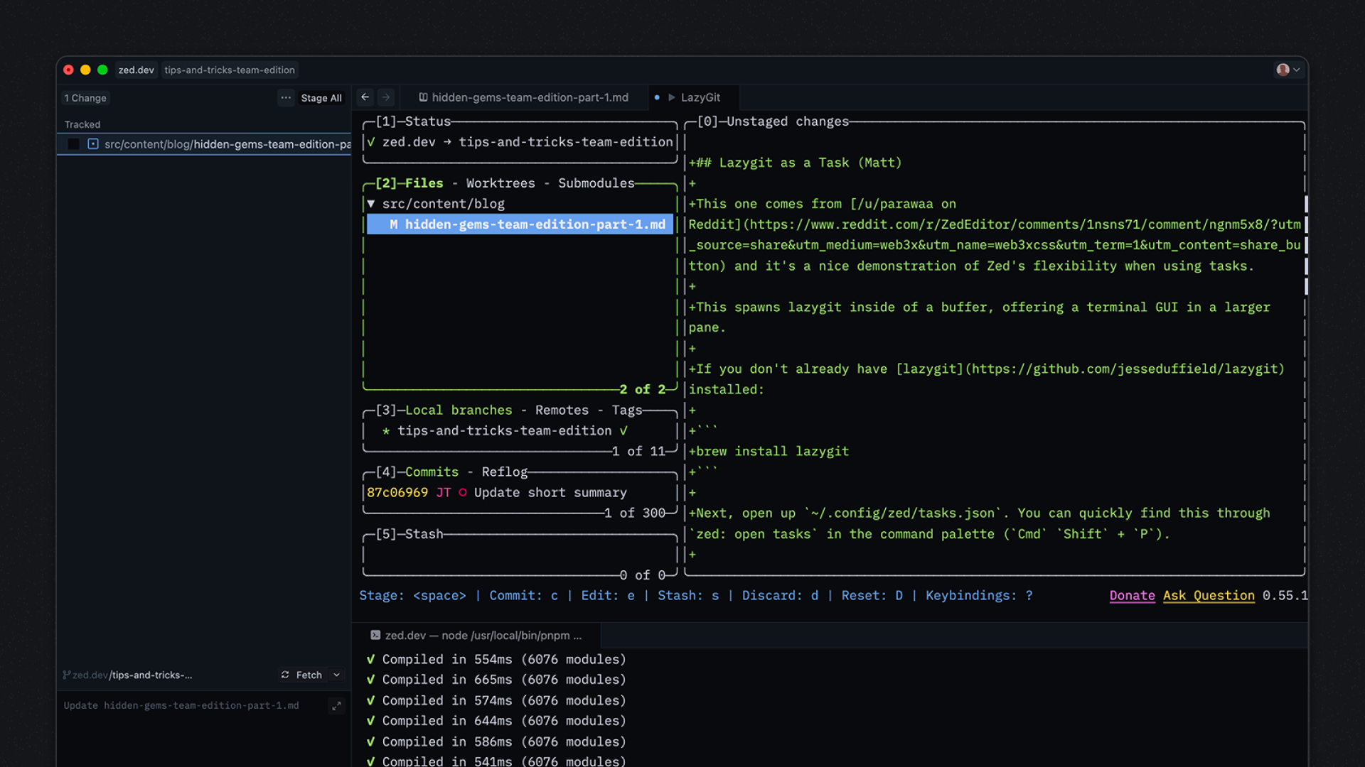 Lazygit window pane