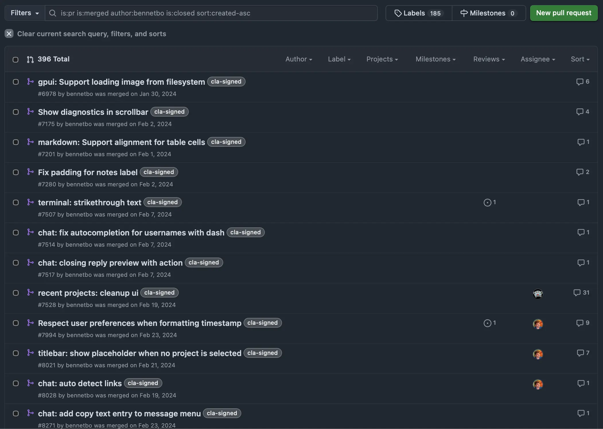 Bennet's Zed pull requests