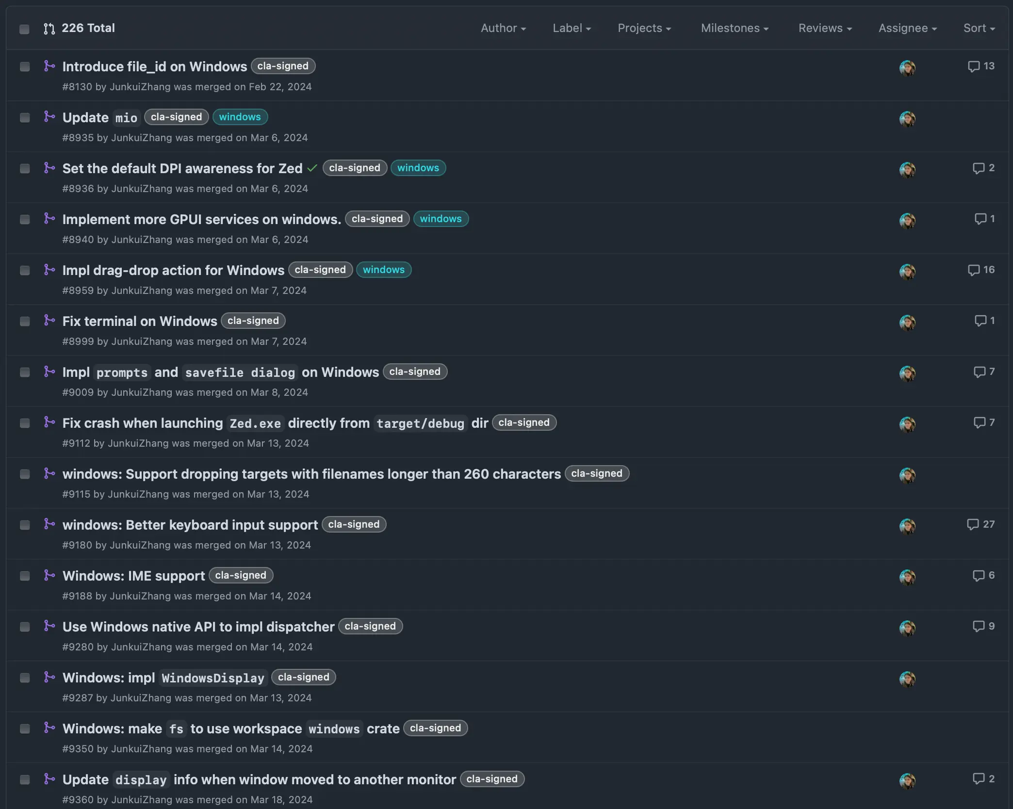 Junkui's Zed pull requests