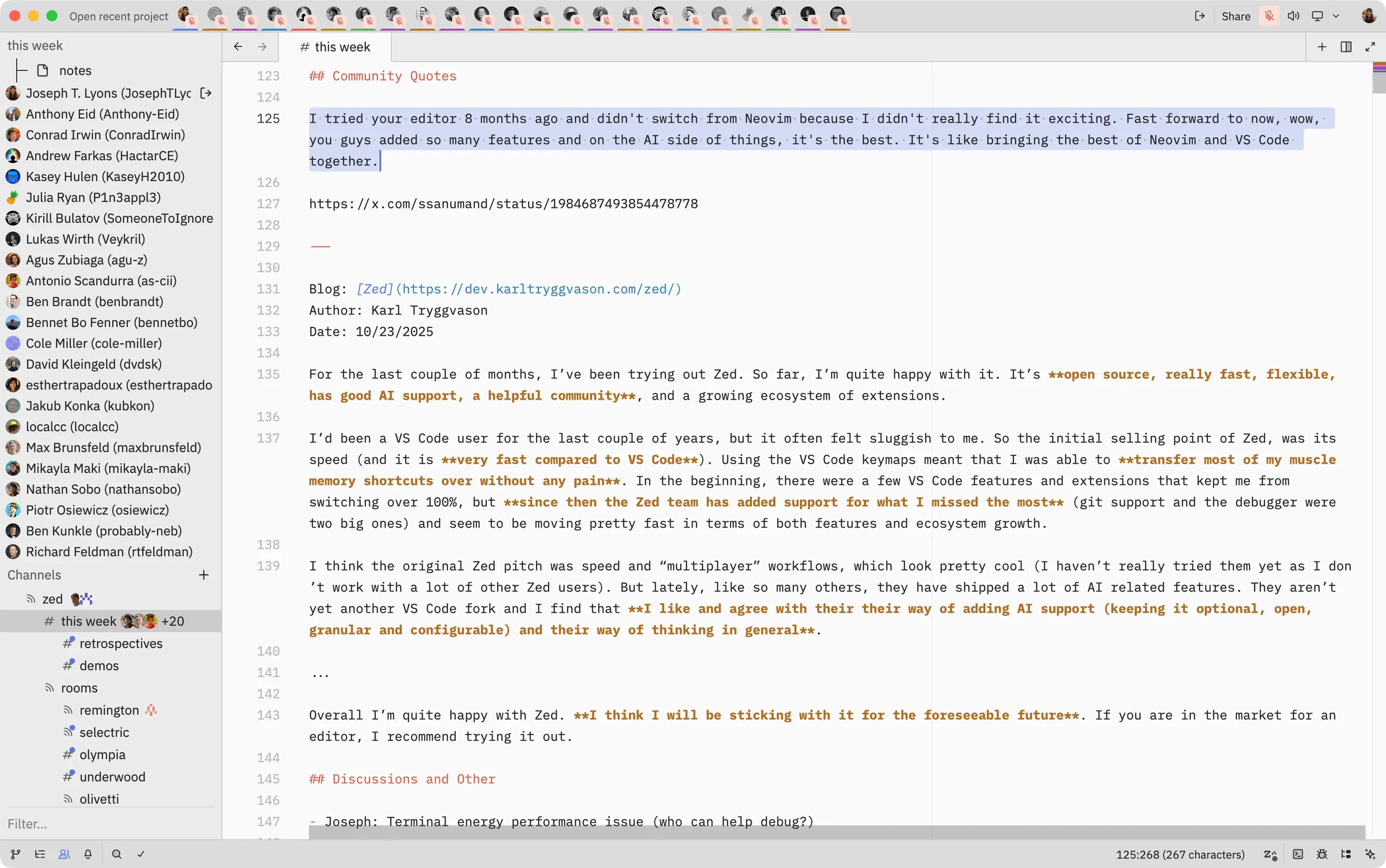 Our weekly "all hands" Monday meeting in Zed